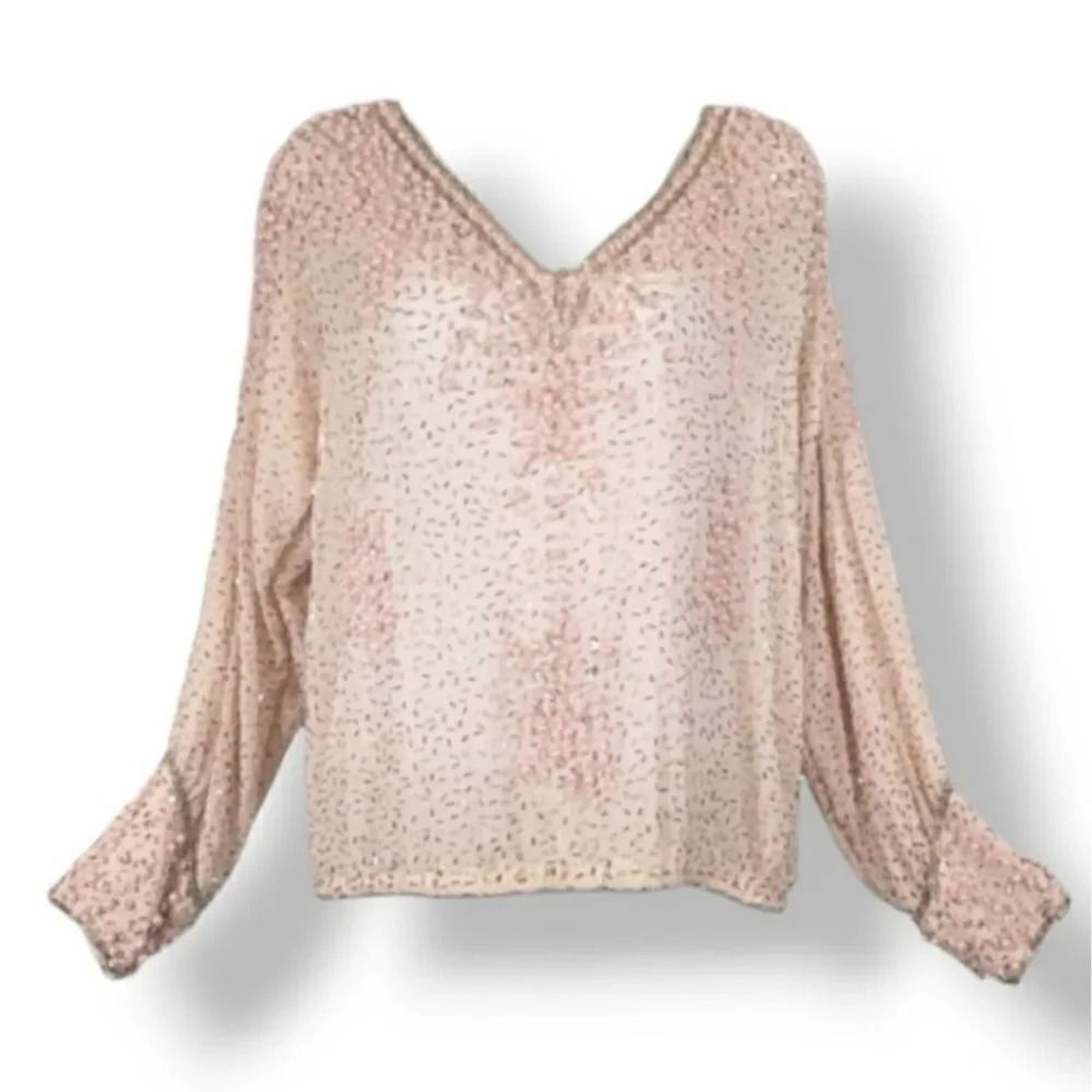 Vintage 70s 80s Neiman Marcus Judith Ann Creations 100% Silk Beaded Blouse Small
