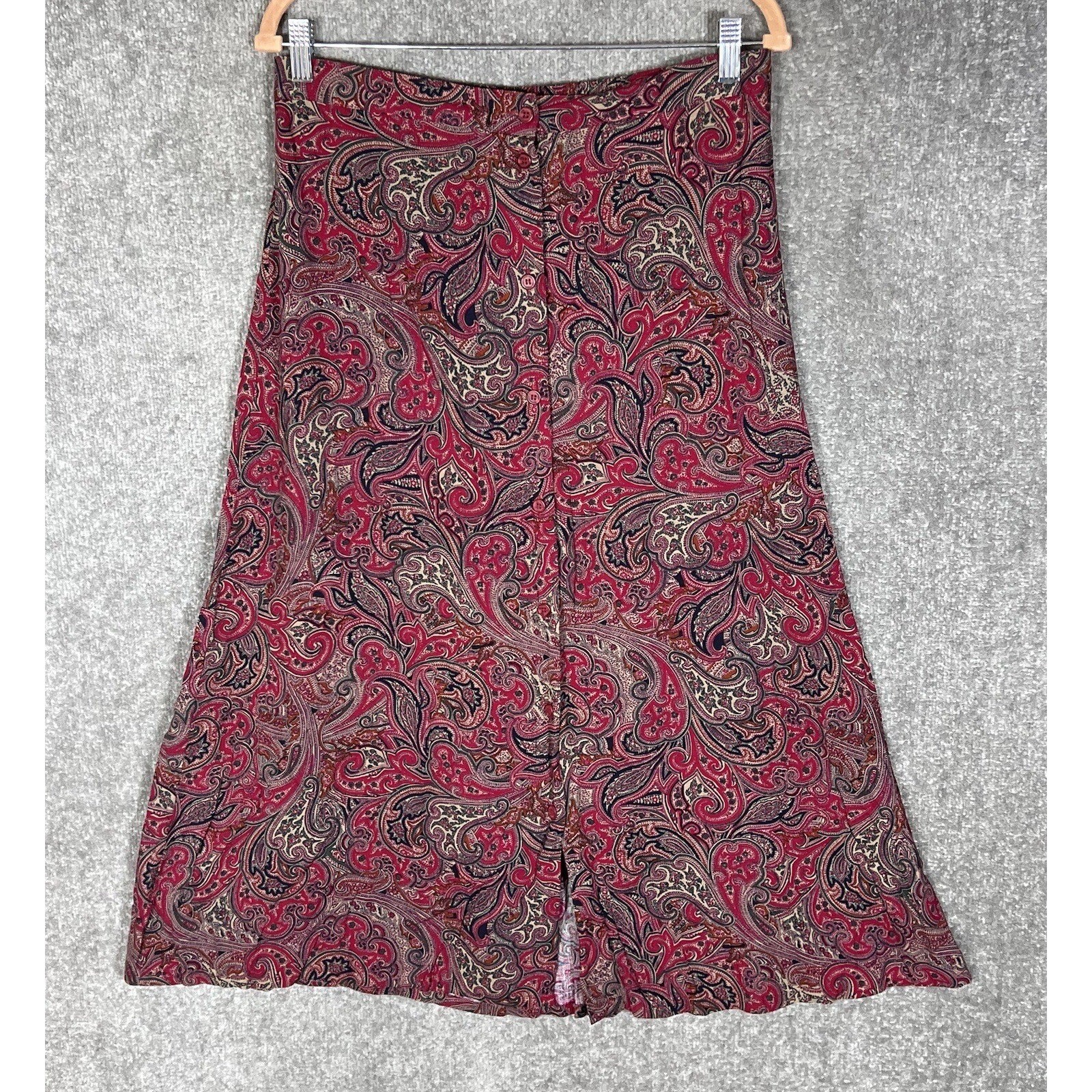 American Collection Maxi Skirt Womens Size 14 Red Paisley Button Front Vintage