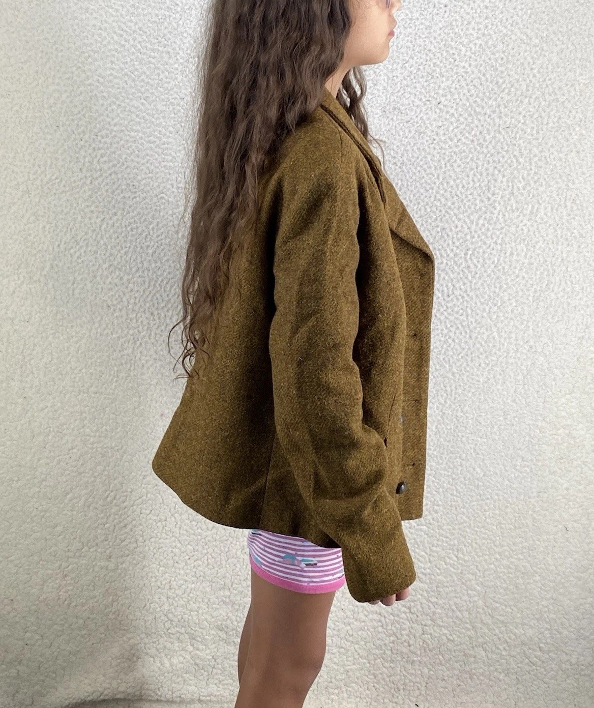 Vintage 50s Peacoat Blazer Womens 42 EU Crop Wool Tweed Brown Austria Handmade
