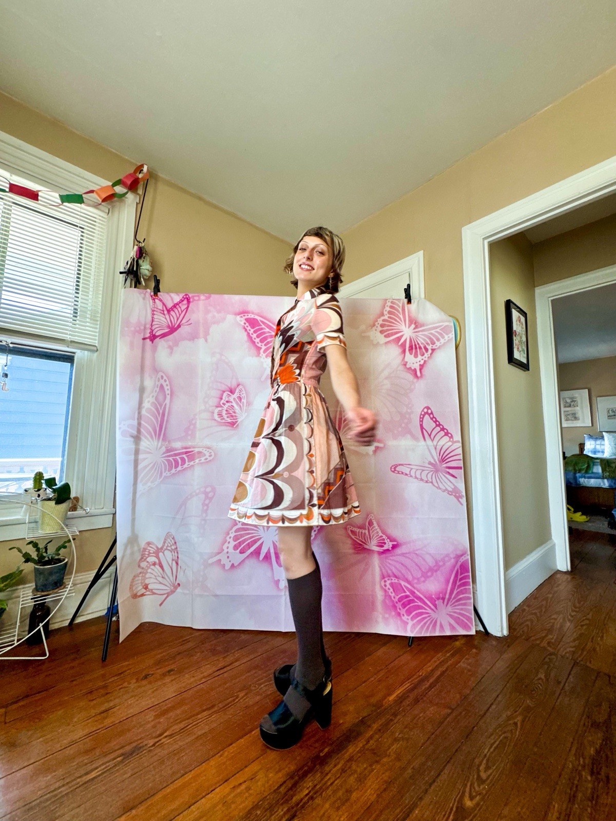 1960s Emilio Pucci Pink-Orange-Brown Psychedelic Printed Cotton ss Dress