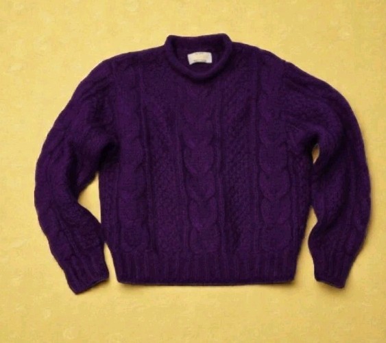 VTG 80’s United Colors of Benetton Purple Mohair Sweater Cable Knit Italy! 46