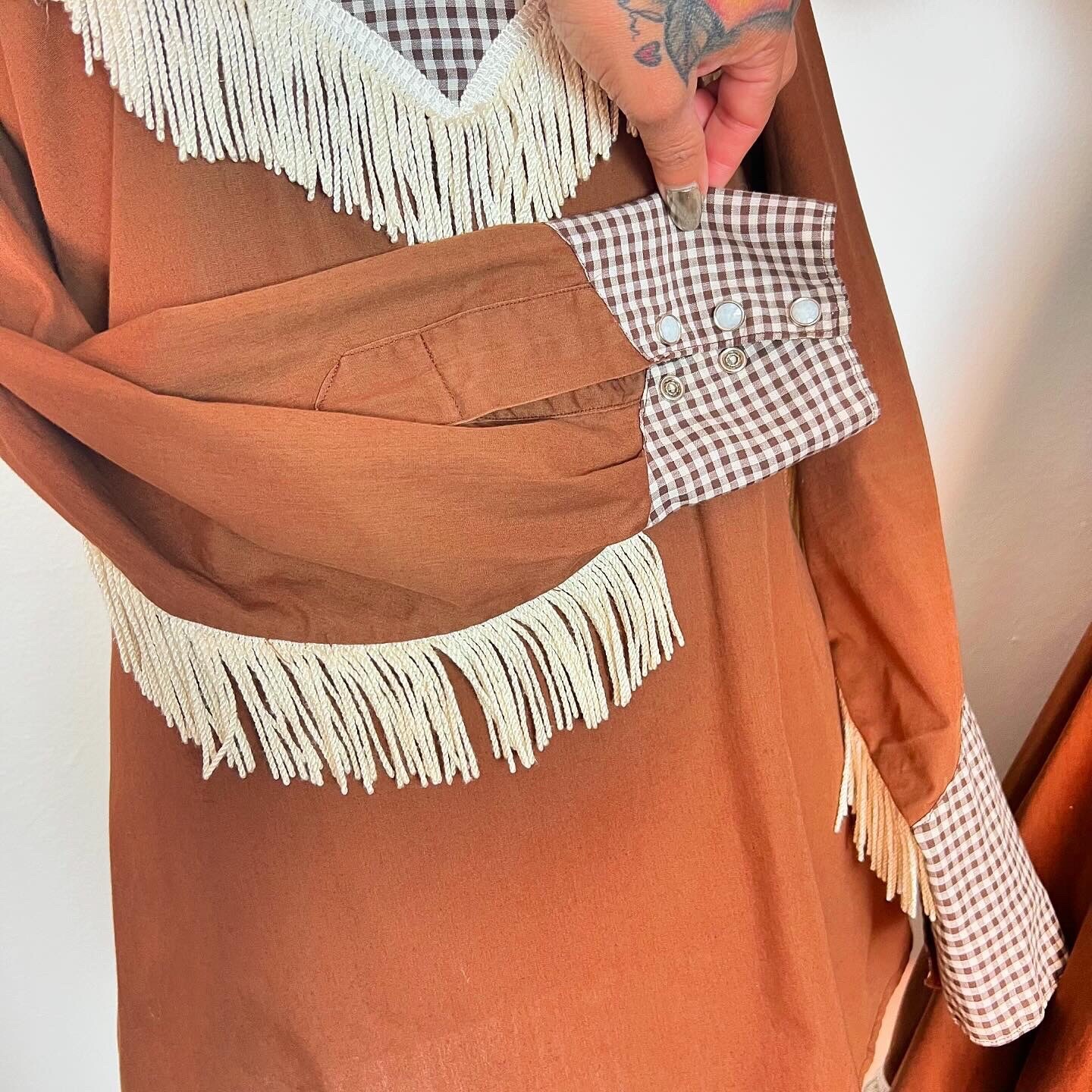 HIS & HERS 60’s Vintage Western Gingham Fringe Shirt Circle Skirt Suit S M L Xl