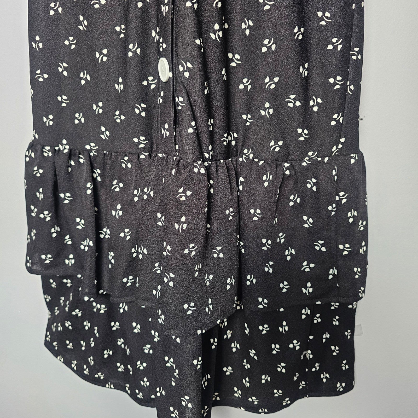 Tabby Of California Vintage Ditsy Floral Dress Womens 12 Black Tiered Ruffle 90s