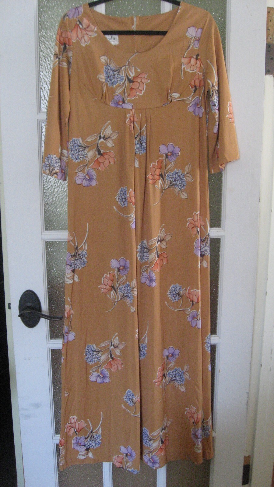 Vintage 70s Peach Floral Long Maxi Dress Hippie Boho Festival Garden Wedding M