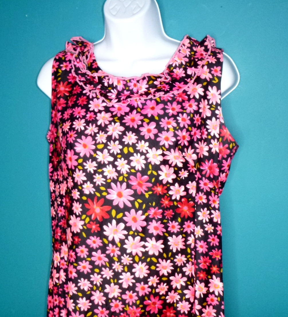 Vtg Charlotta Of California By Glazier Flower Power Maxi Dress PINK Daisies Sz M