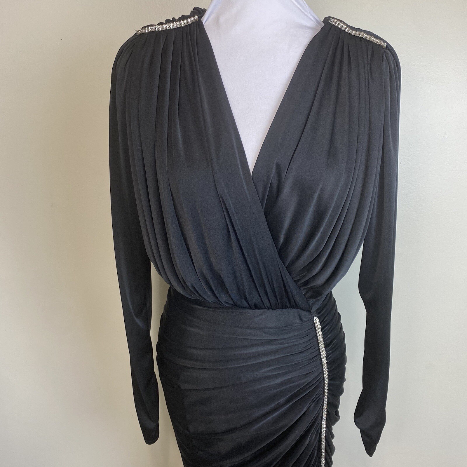 Vintage 80s Black Rhinestone Embellished Disco Cocktail Dress Size Small