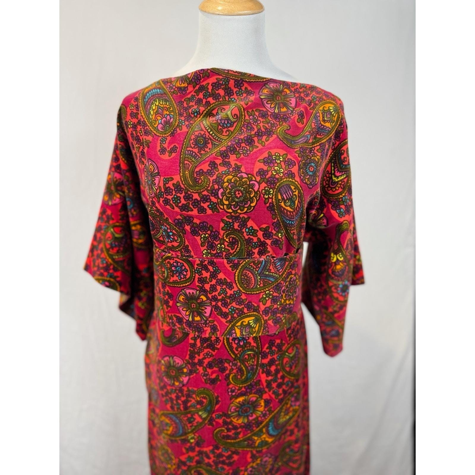 intage 70s Velvet Paisley Boho Maxi Dress Handmade Medium Retro Hippie Festival