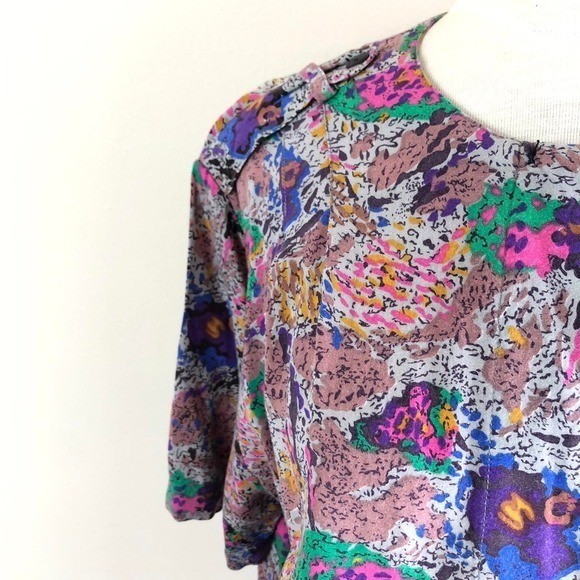 vintage abstract art ameoba print button up | utility shirt blouse top 90s 1990s