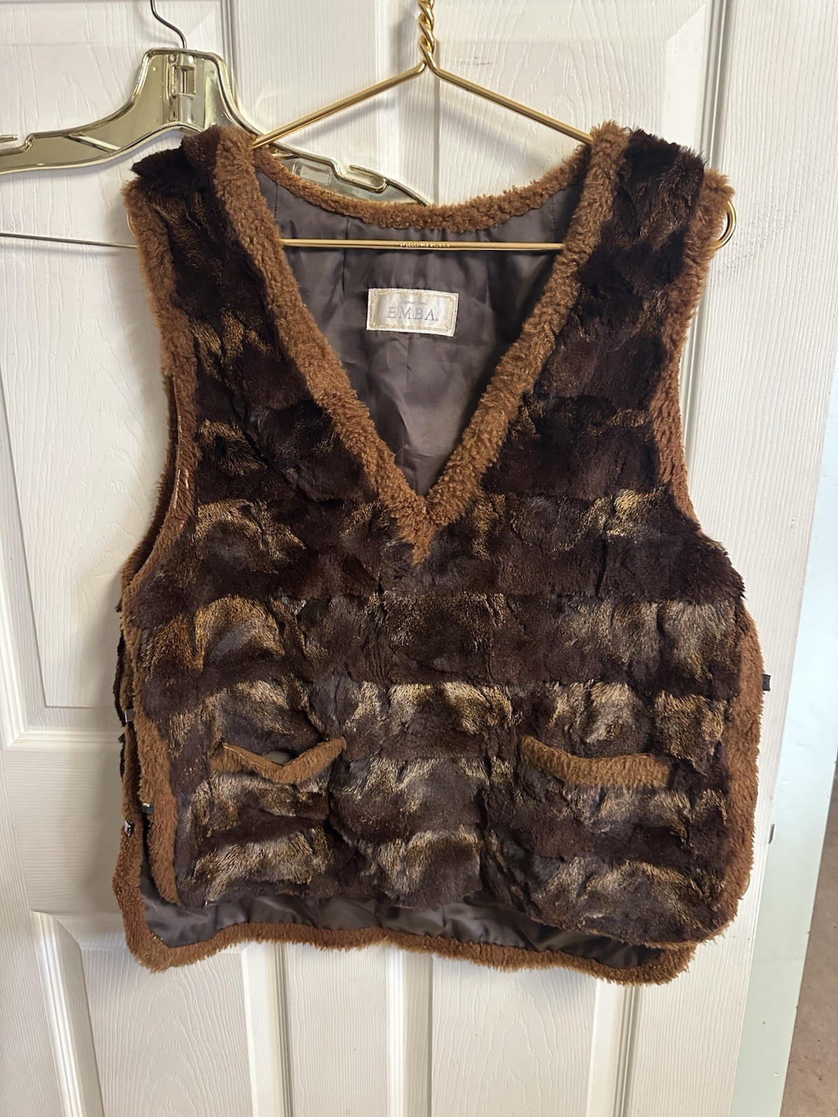 Vintage Autumn Haze Brand Emba Natural Brown Mink Fur Vest Pockets L/XL