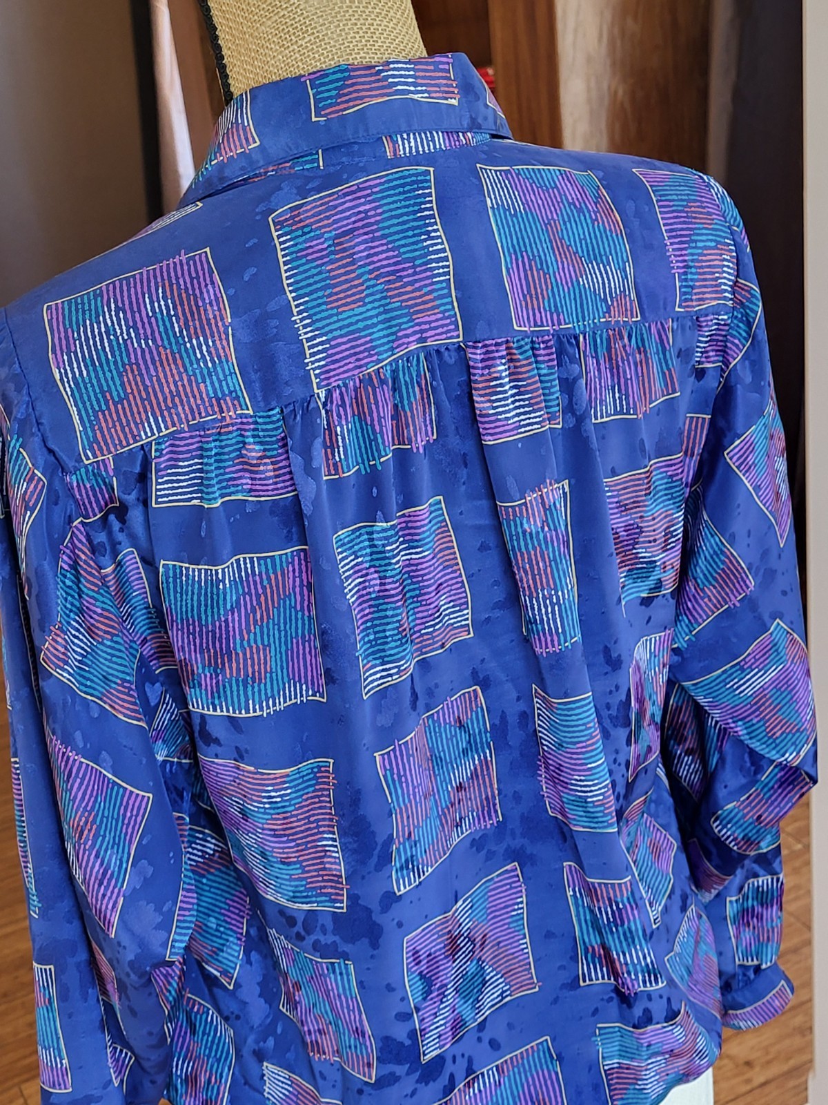Da Rue Of California Vintage Blue Polyester Geometric Design Blouse Large