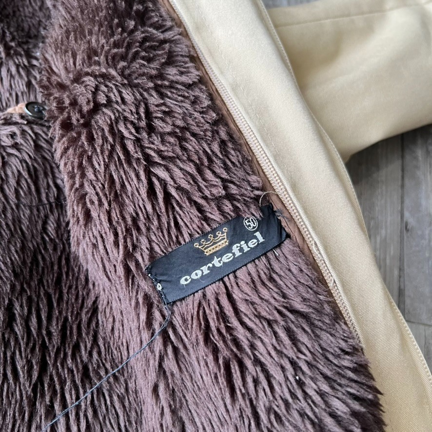 Vintage 70s 80s Cortefiel Parka Coat Unisex Size 50 Faux Fur Lined Belted Hooded