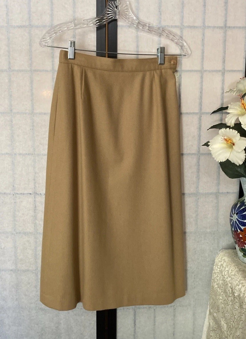 Celeste Sport VTG 70s Women 6 Camel 100% Wool Satin-lined Midi Skirt