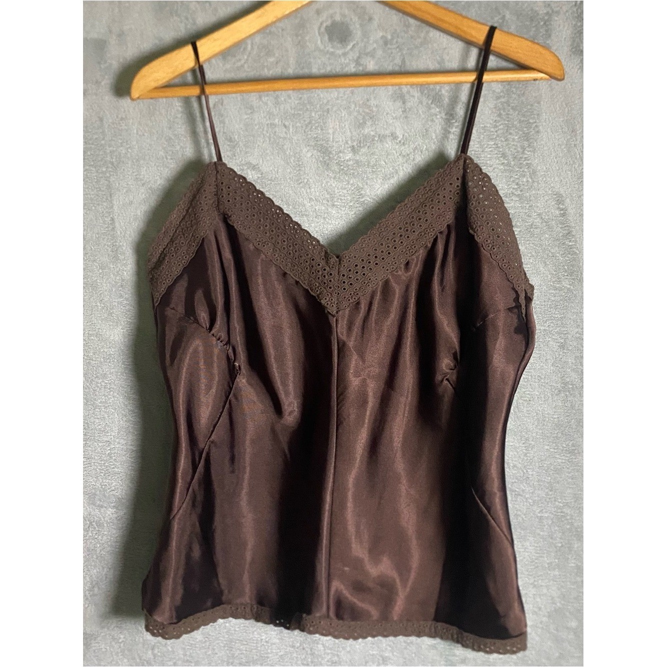 Axcess Brown Lace trim Satin Cami Top size 14 y2k going out top