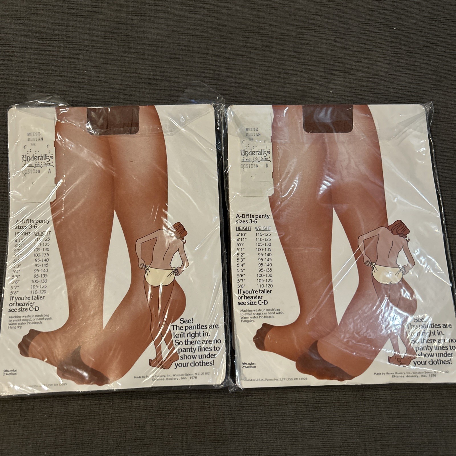 Vintage Underalls Pantyhose Size A-B Beige/suntan 1976 Style 310 NEW Lot Of 2