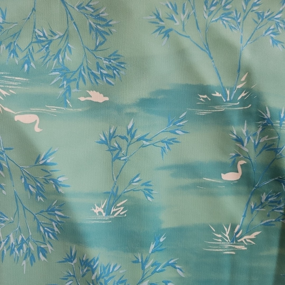 Vtg 70s Asian Pastel Green – Swans Birds Zip Up Robe Lounge Craft Original S/M