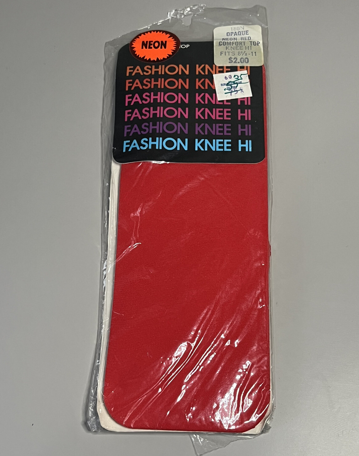 Vtg NEON RED Comfort Top Knee Hi’s Nylon Stockings 8.5-11 Cool Retro Package NOS