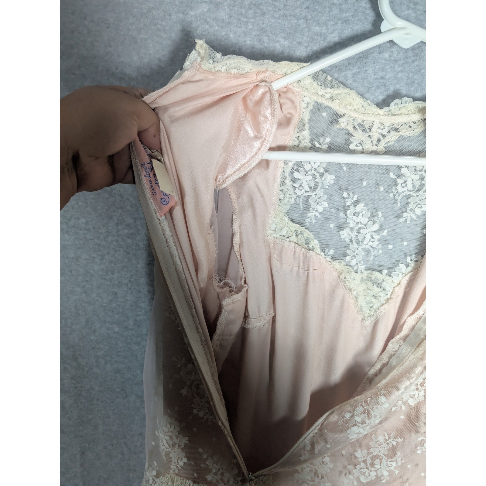 Susan Lane Country Elegance Dress Womens 12 Pink Vintage Lace Tiered Maxi