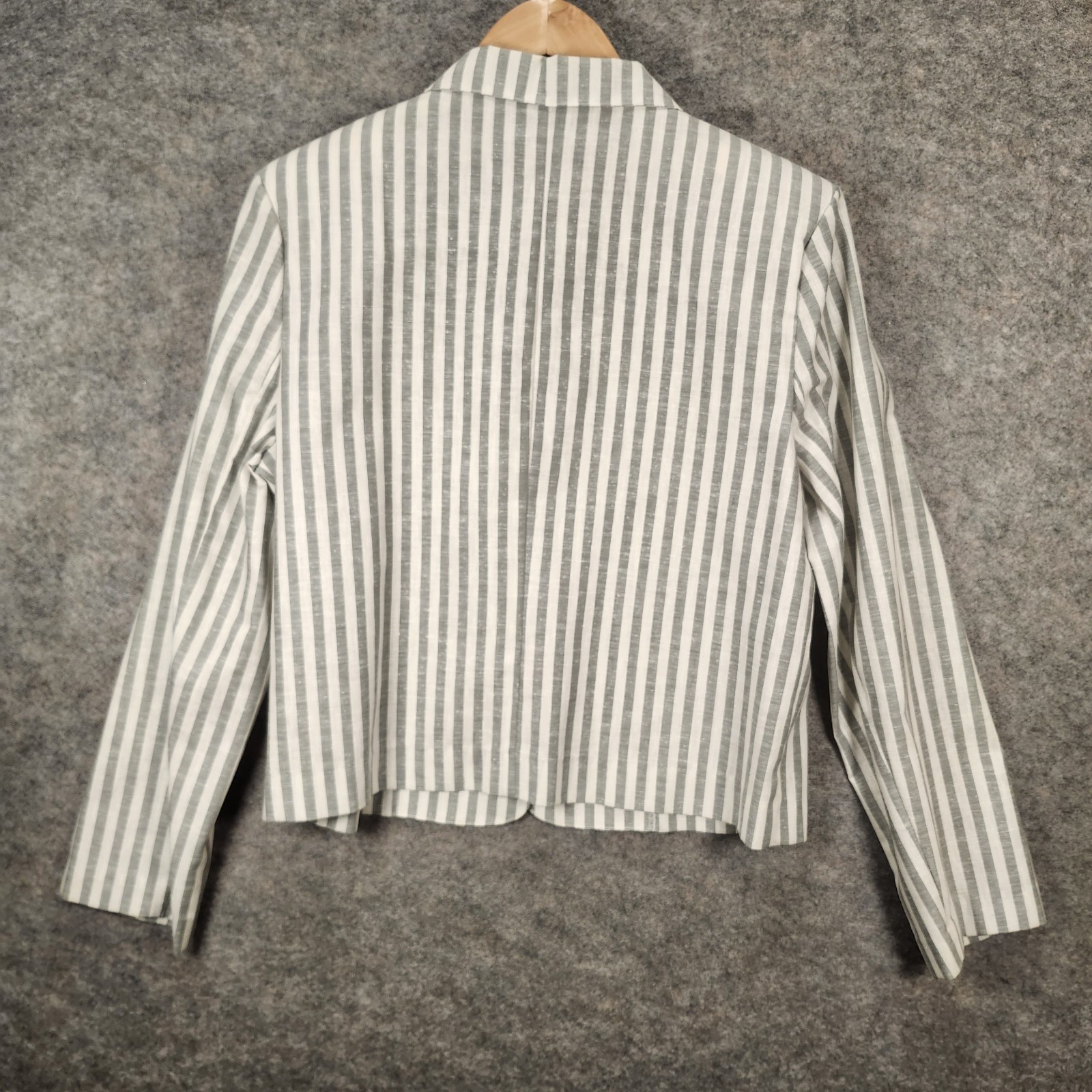 Vintage Pantasia San Francisco Linen Skirt Suit Gray White Striped 80s Pockets