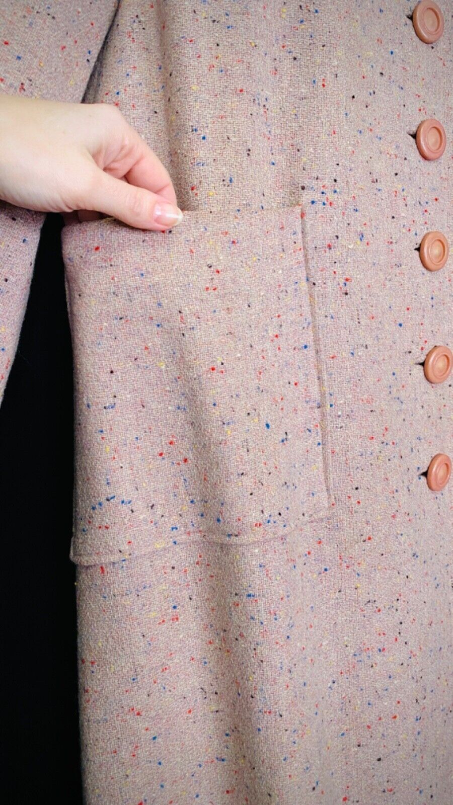 Vintage 1950s mauve wool jacket, long pink rainbow flecked swing coat pin up S