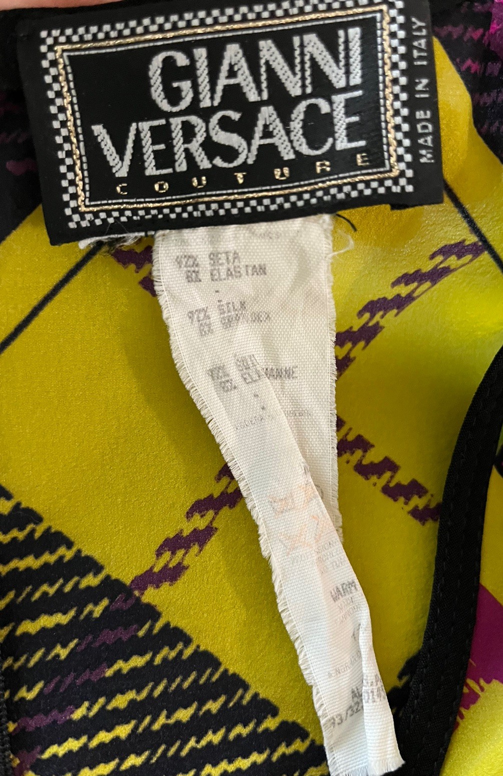 Vintage GIANNI VERSACE Couture Multicolor Silk Dress, Made In Italy