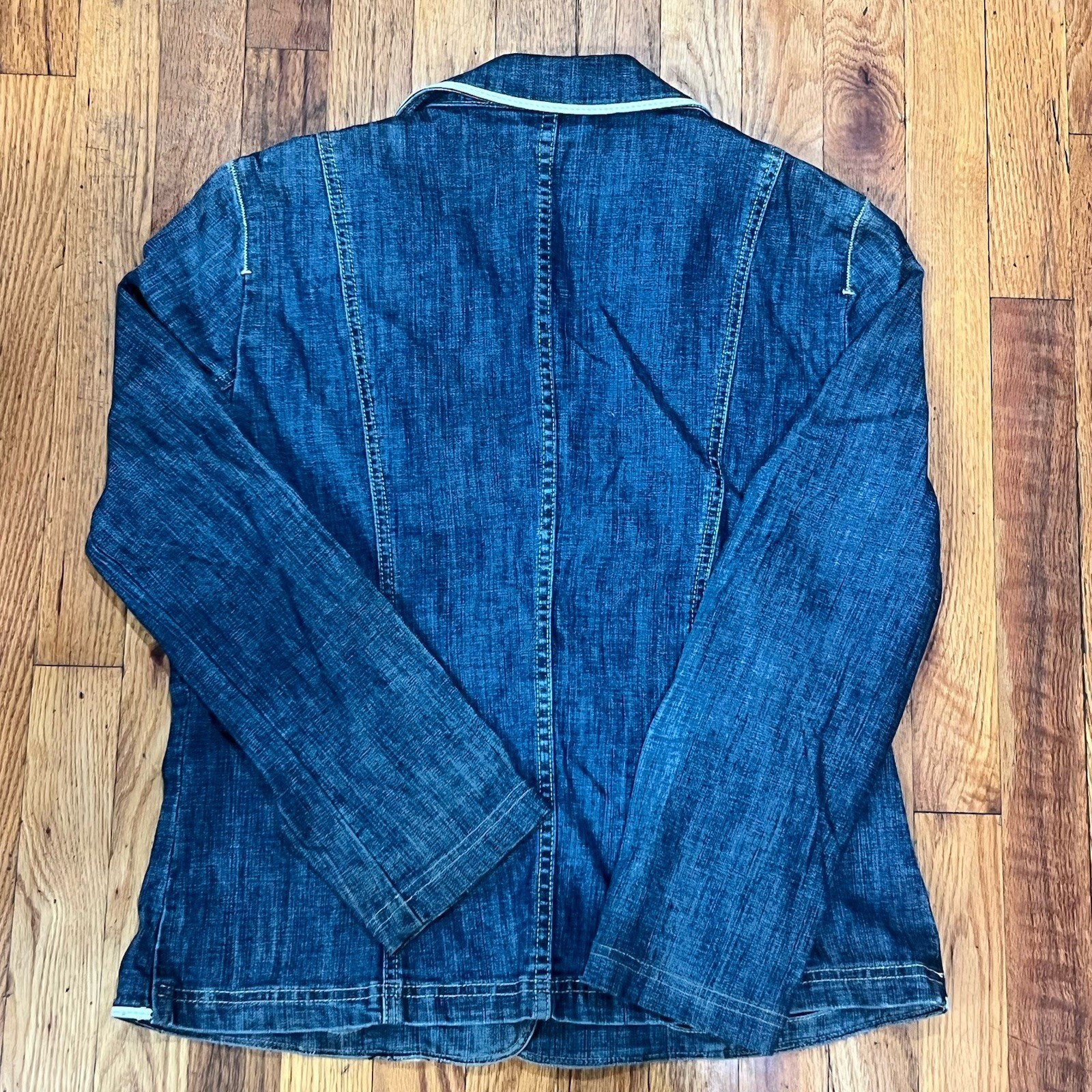 VTG Carol’s Denims Blazer Jacket L Blue Jean White Piping Preppy Cottagecore Y2K