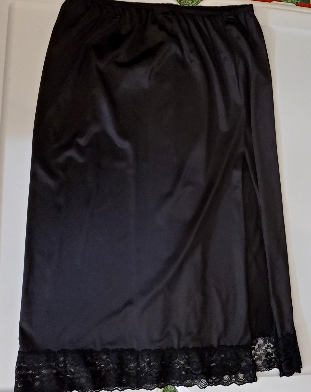 Vintage Sears Long Black Lace Trimmed Half Slip with Side Slit Size X-Large