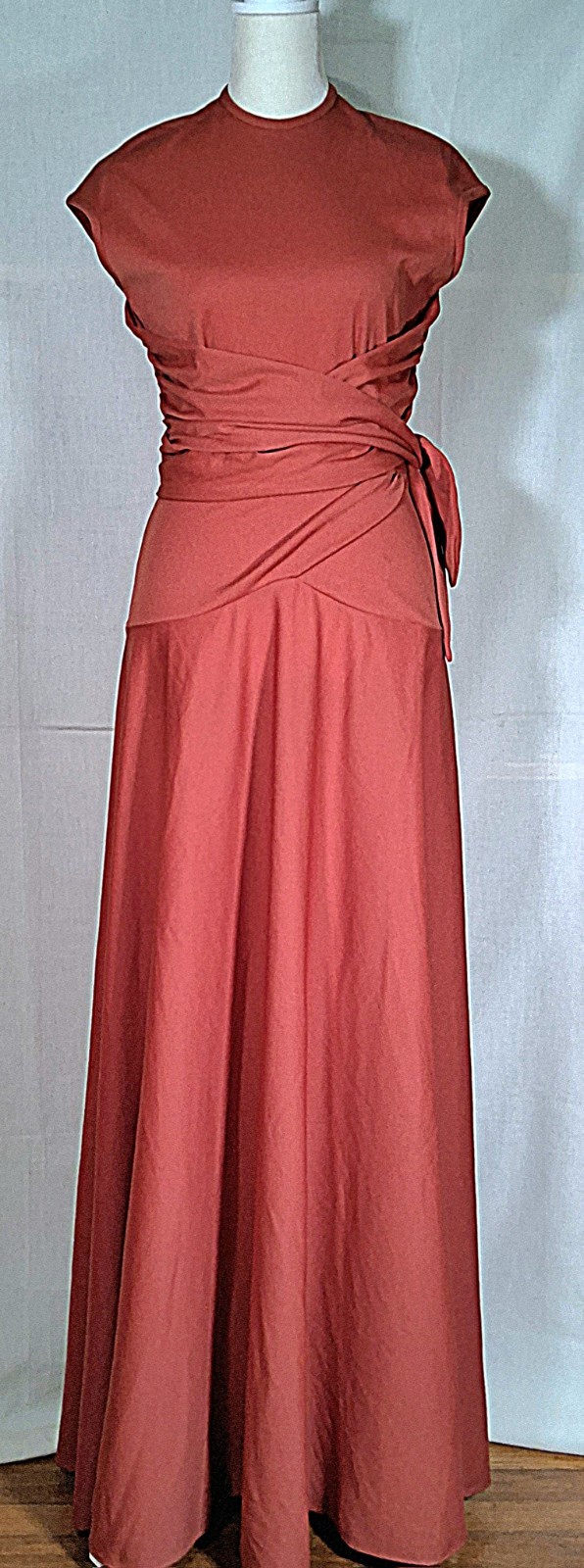 Vintage 70s Unbranded Maxi Terracotta Dress Union Label USA Size SMALL