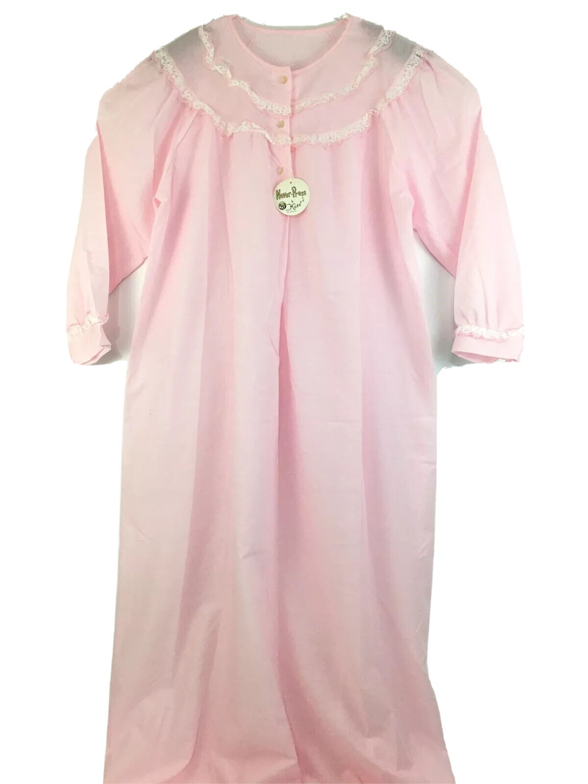 Vintage Katz Never Press Pink Womens Long Gown Nightgown Large L Size 38 #5388