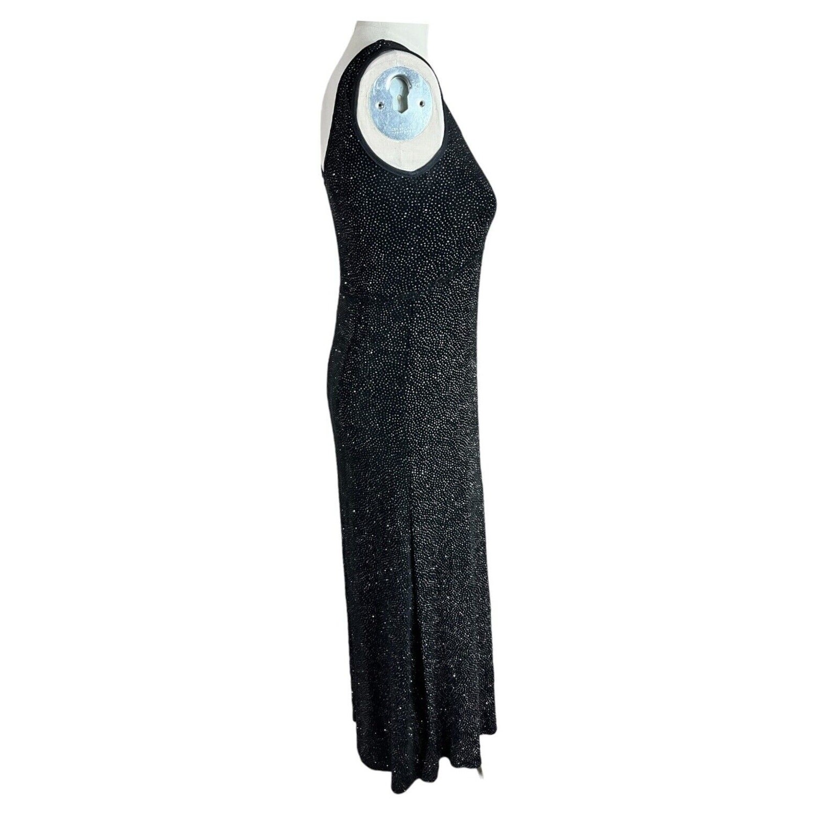 Vintage Miss Ashlee Black Glitter Maxi Dress Sleeveless Long Gown WOMEN’S SMALL
