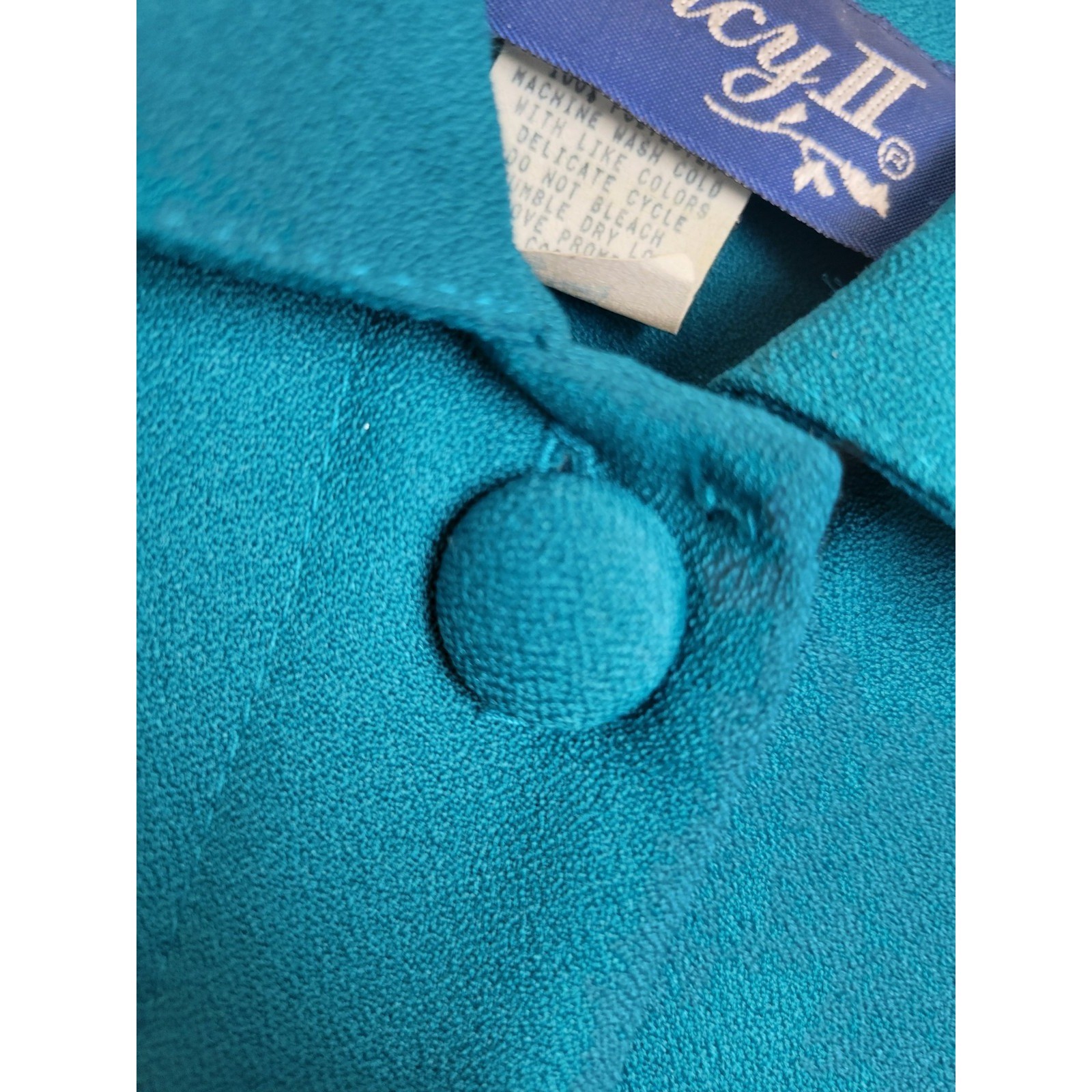 Vtg Nancy II Midi Dress 80s Minimalist Belted Long Sleeve Modest Teal Blue 10