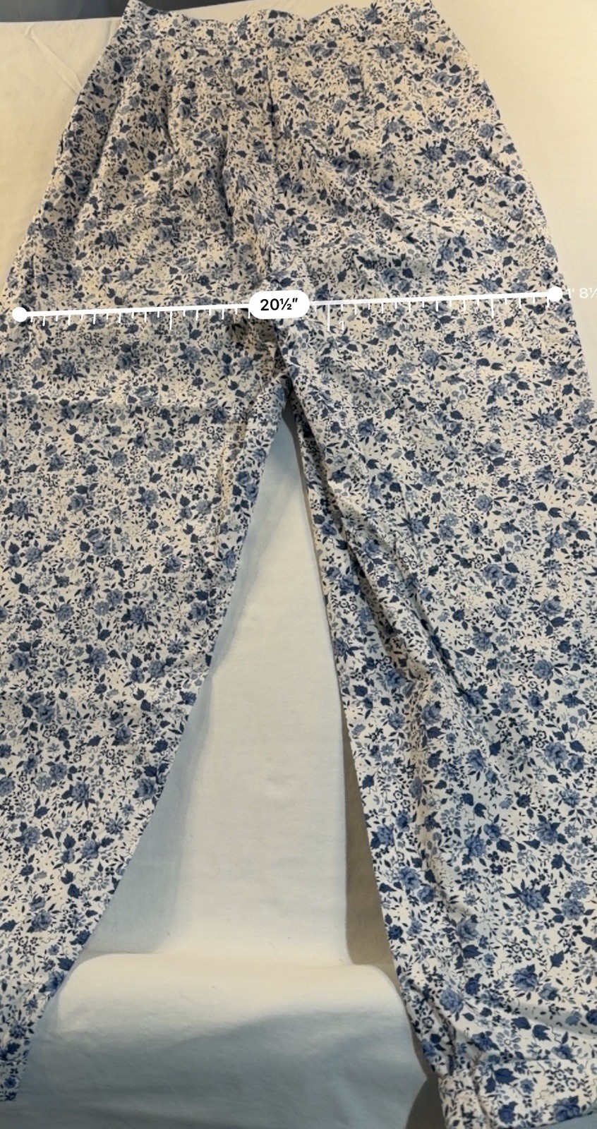 Vintage Neilsons Blue White Floral Pleated Cotton Pants Trousers Size 12 USA