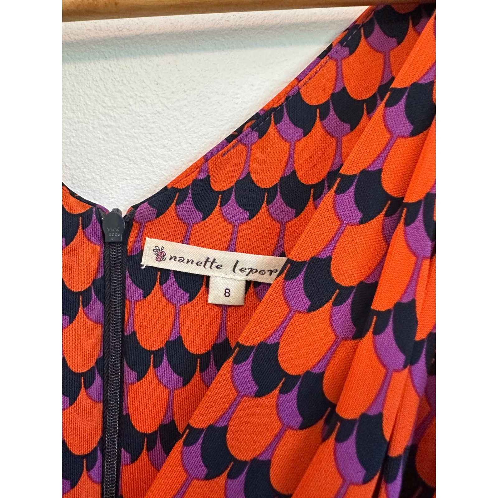 Nanette Lepore Vintage Twisted Front Jersey Dress in Orange, Purple, and Black