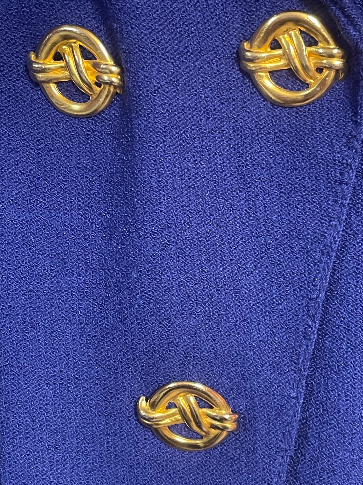 Vtg Blue STEVE FABRIKANT Santana Knit Wool Blend GOLD BUTTONS 2pc SKIRT SUIT PM!
