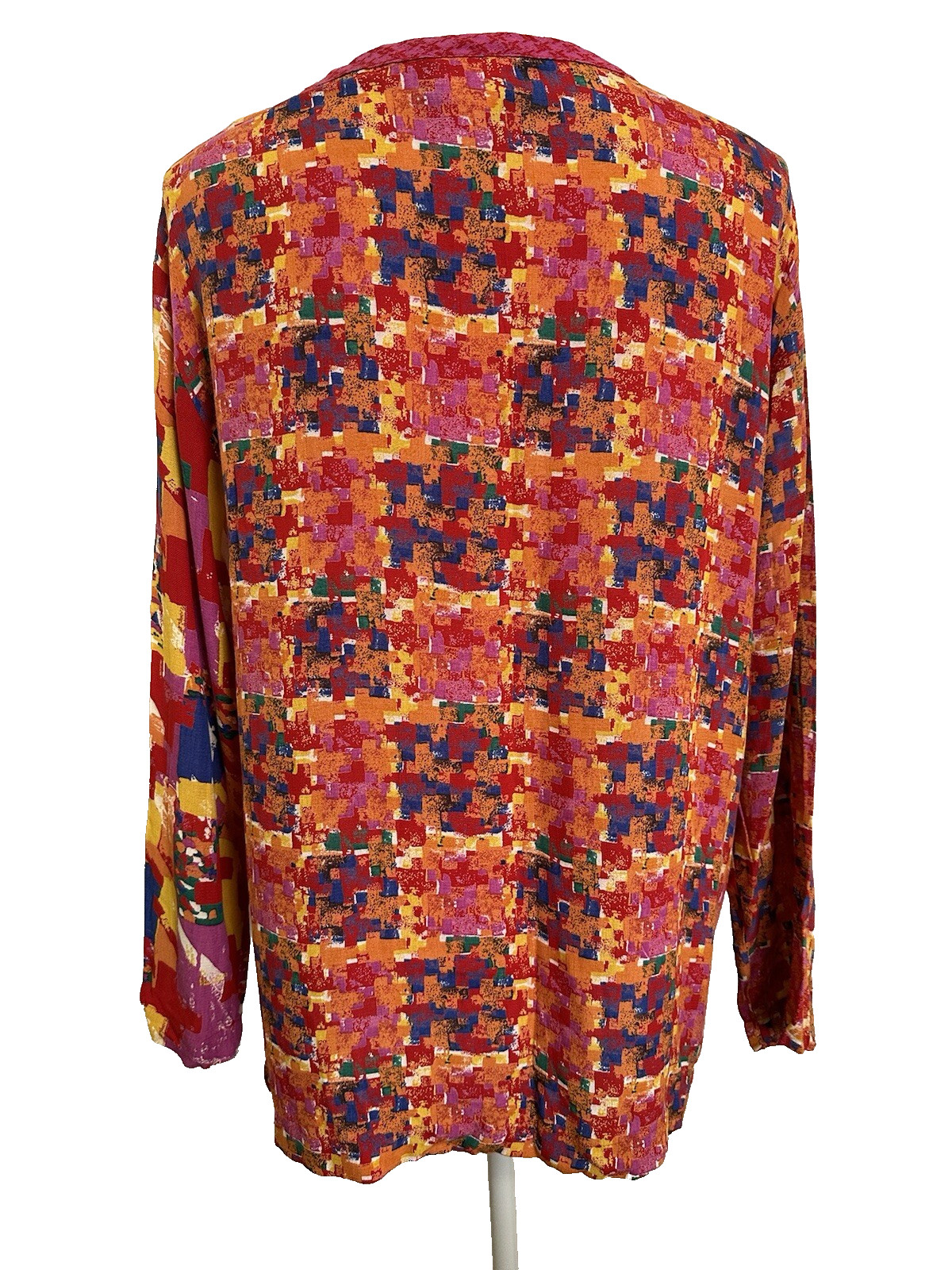CAROLE LITTLE Vintage Multicolor Top Petite 80s Blouse Red Pink