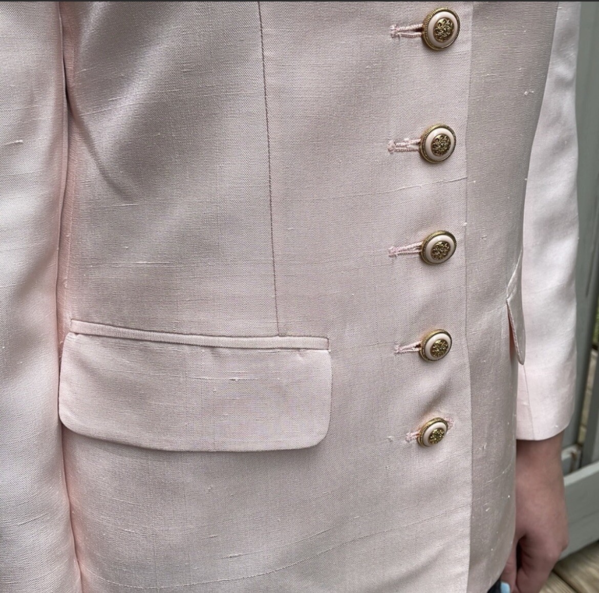 Vintage Herbert Grossman Saks 5th Avenue Blush Pink Silk Blazer Jacket Size 8P