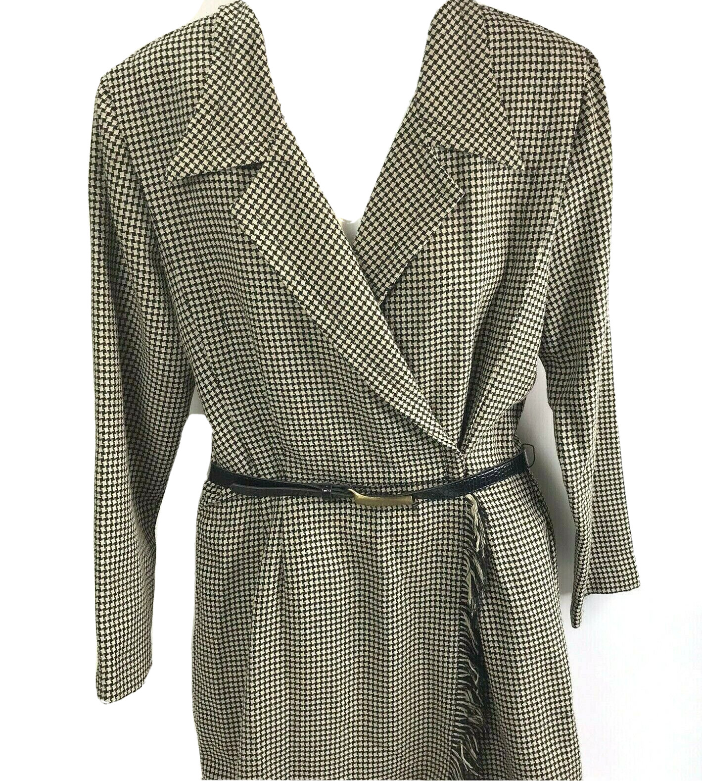 Vintage Dress EXPO Mod 10 MCM Plaid Houndstooth Checked Wrap fringe belted
