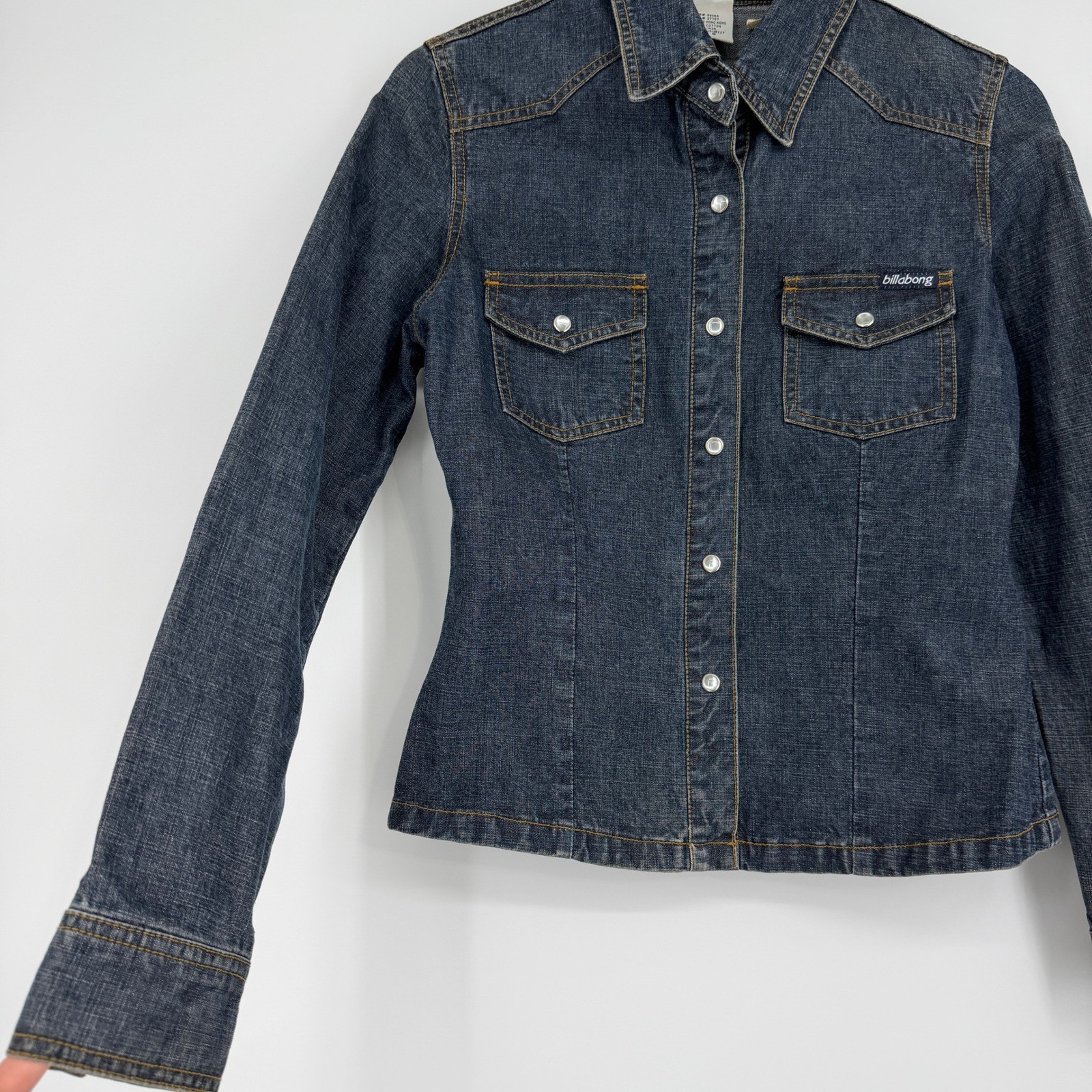 Billabong Y2K Vintage Women’s Blue Denim Snap Front Shirt Top Sz S Cotton