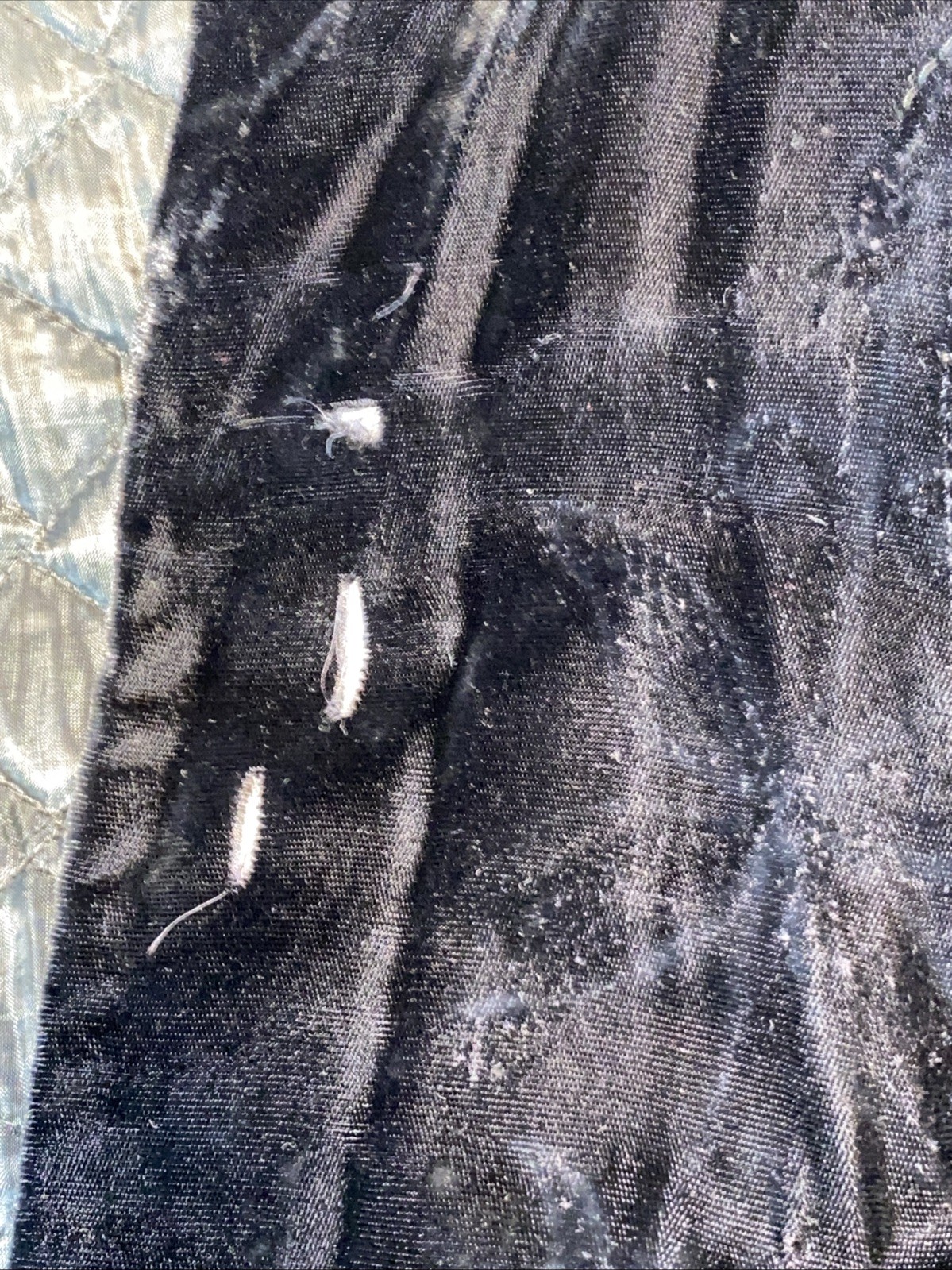 VINTAGE 30’s 40’s Black Silk Velvet Hip Length Coat S Quilted Lining Smal Flaws