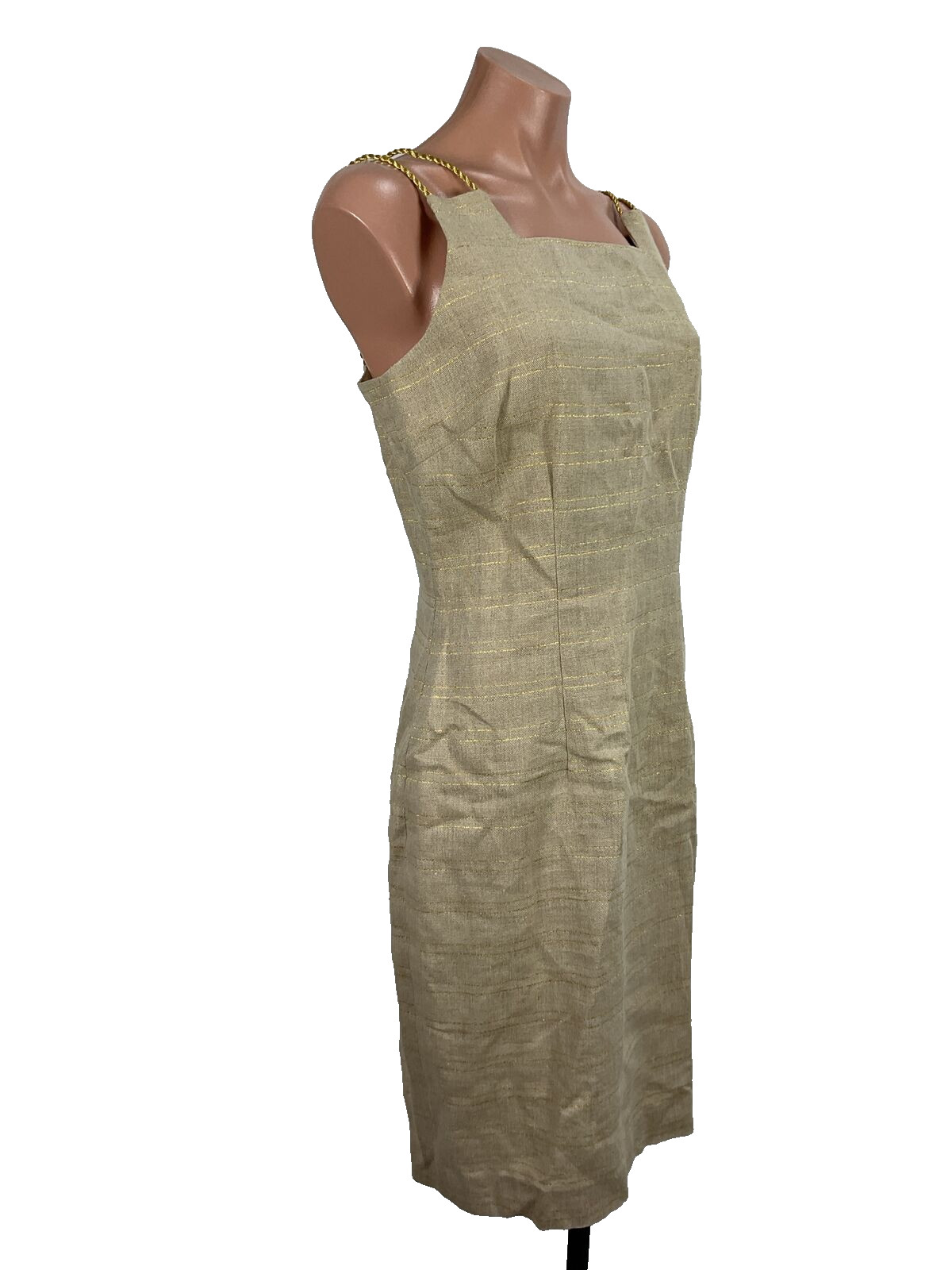 Vintage Althuser Sleeveless Sheath Dress Suit sz 8 Gold Beige Jacket