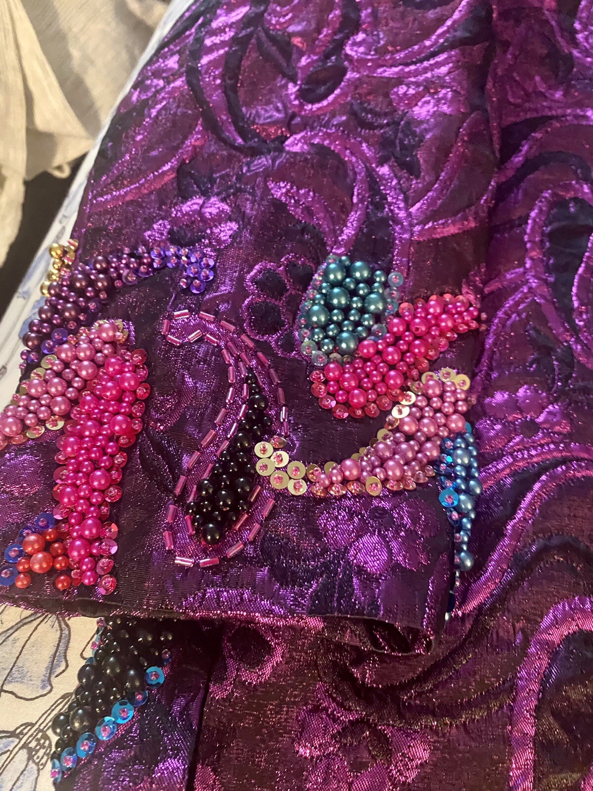 Diane Freis Vintage Beaded Tassel Purple Jacket & Skirt Sequin One Off 1980s