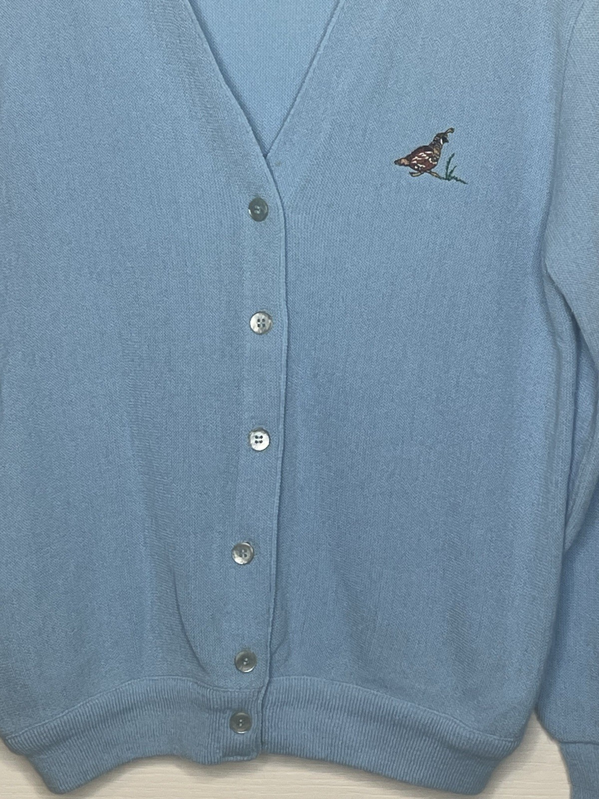 Lady Pickering Vintage Light Blue Vneck Cardigan Quail Sz L Kimberton Co