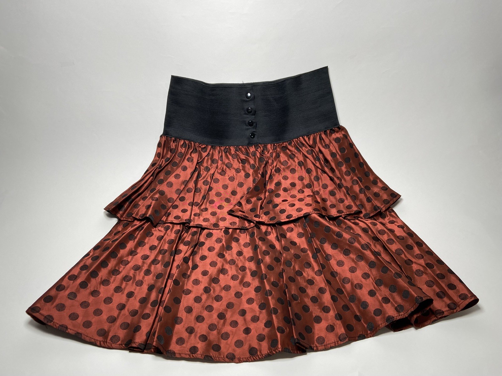 Vintage 80’s Betty & Sheila POLKA DOT METALLIC BRONZE tiered cute RUFFLE SKIRT