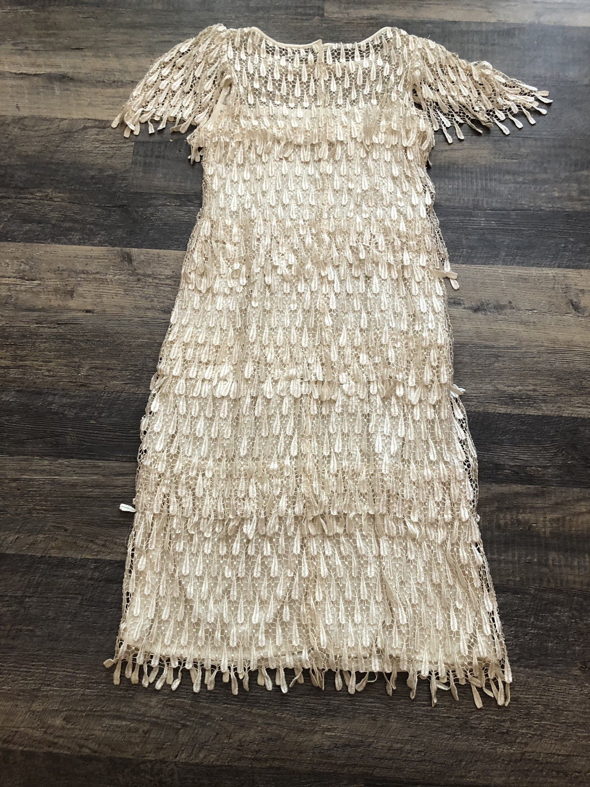1980’s Vintage Samax Ivory Layered Dress Great Gatsby Flapper Crochet Lined~S