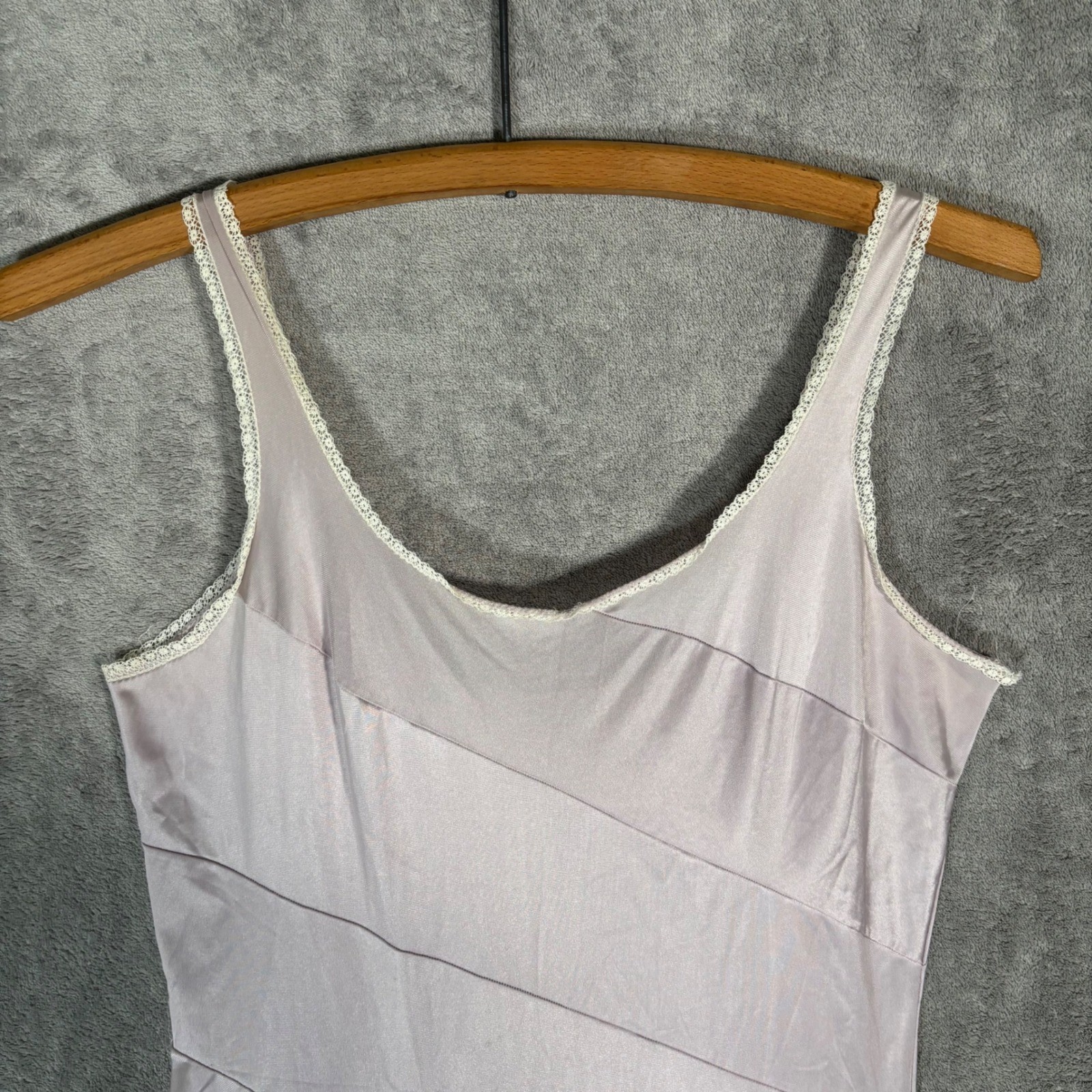 Vintage Lavender Satin Maxi Slip Dress Lace Trim Purple Ethereal Dainty Size S