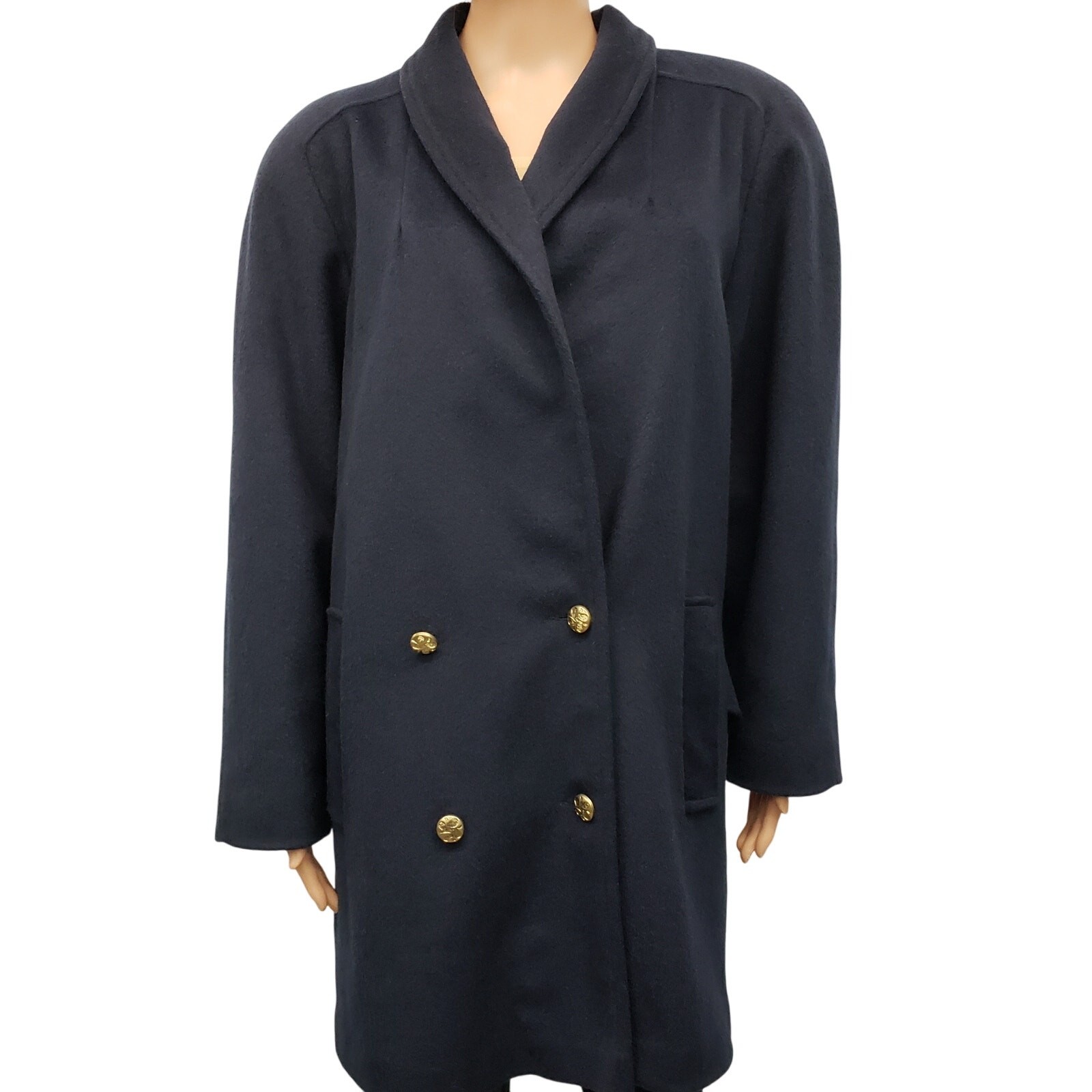 Vintage 80s Braefair Wool Pea Coat Overcoat Union Made in USA Double Breast 10 L