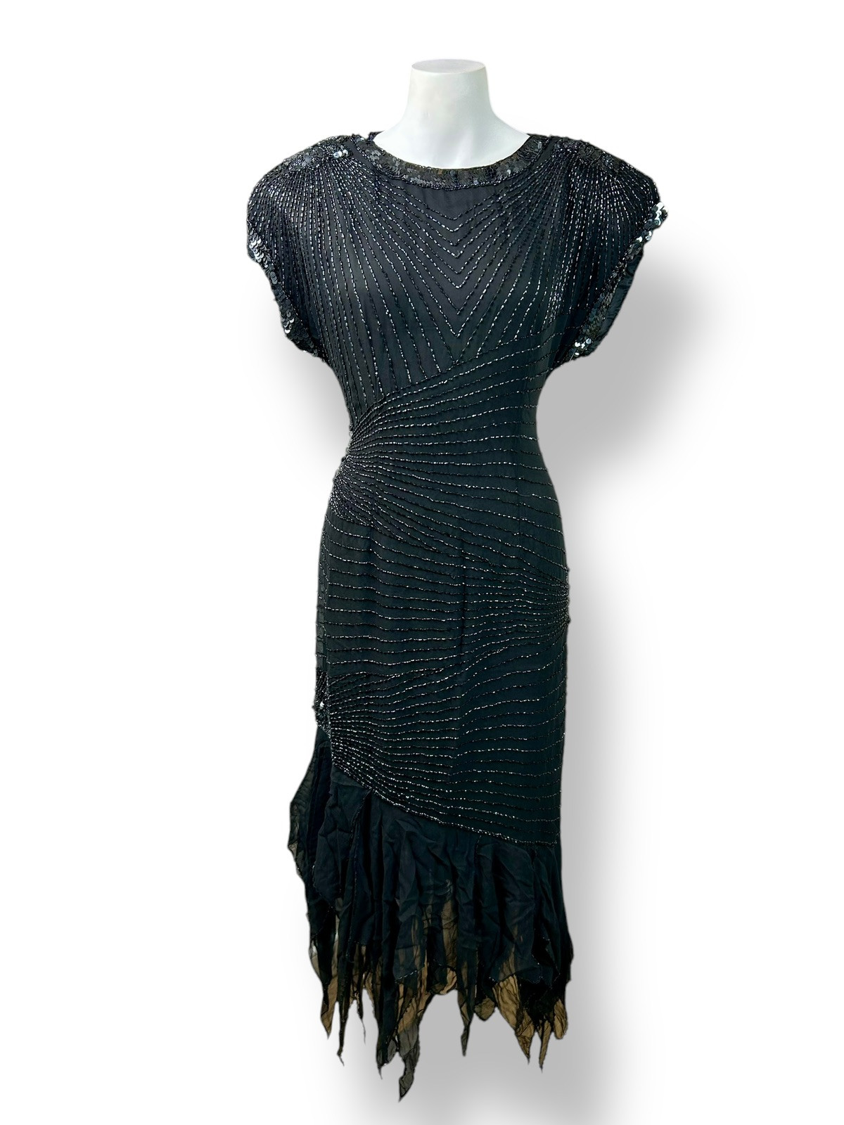 Vintage Oleg Cassini Black Silk And Sequin Cocktail Dress Women’s Sz 8