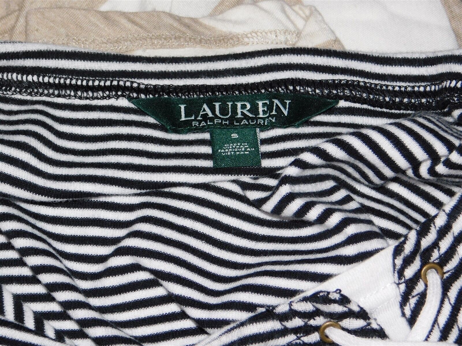 RALPH LAUREN Womens Nautical Striped Criss Cross Casual Half Sleeve Top Sz S