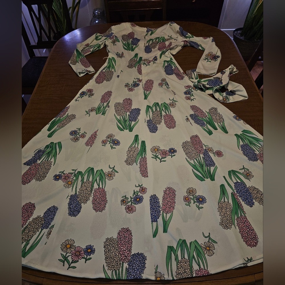 Vntg 60s 70s Serbin Of Florida Muriel Ryan Long Dress Gown Caftan Floral M L H7