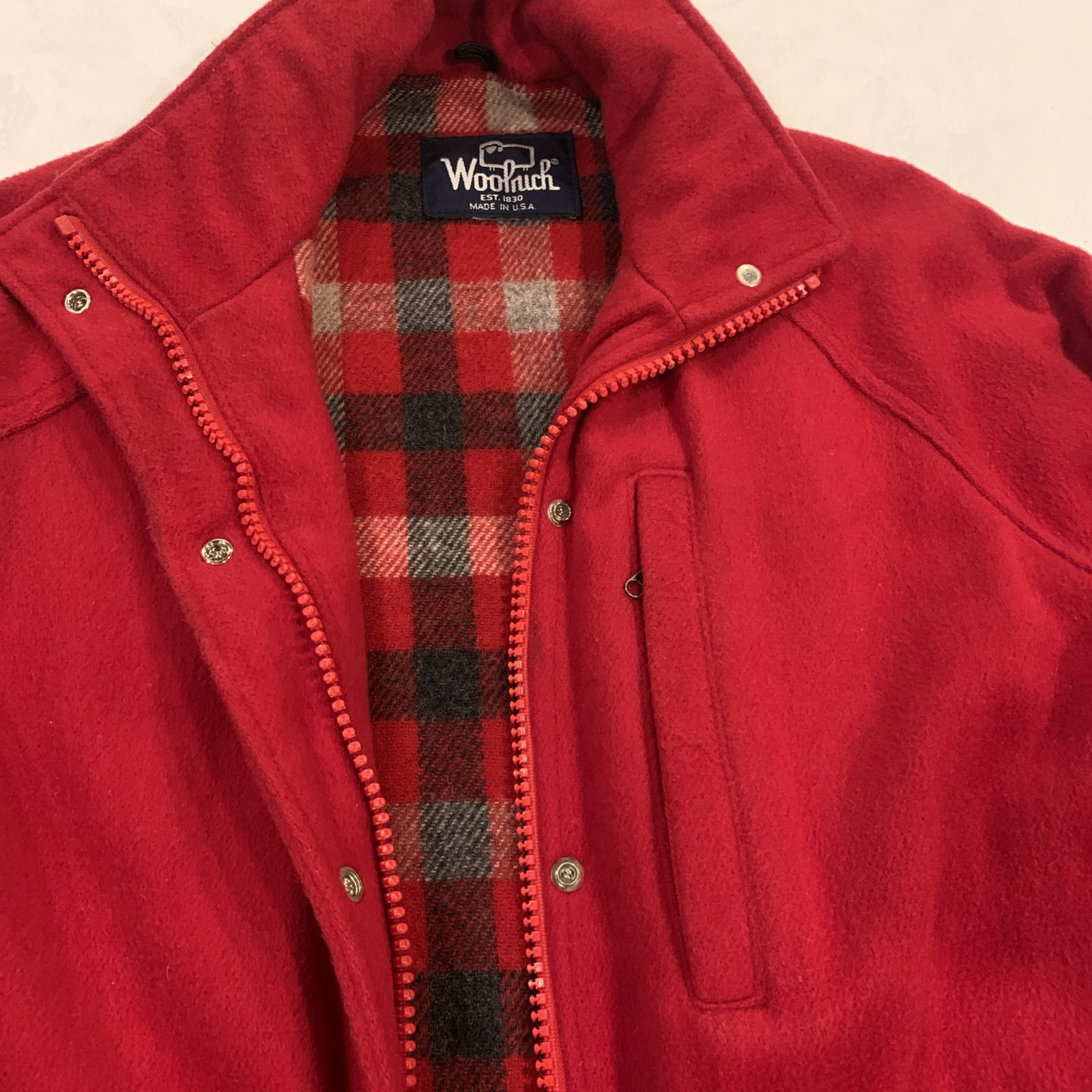 Rare Woolrich Wool Jacket Coat Plaid Wool Lined Women’s M Red Vintage No Hood