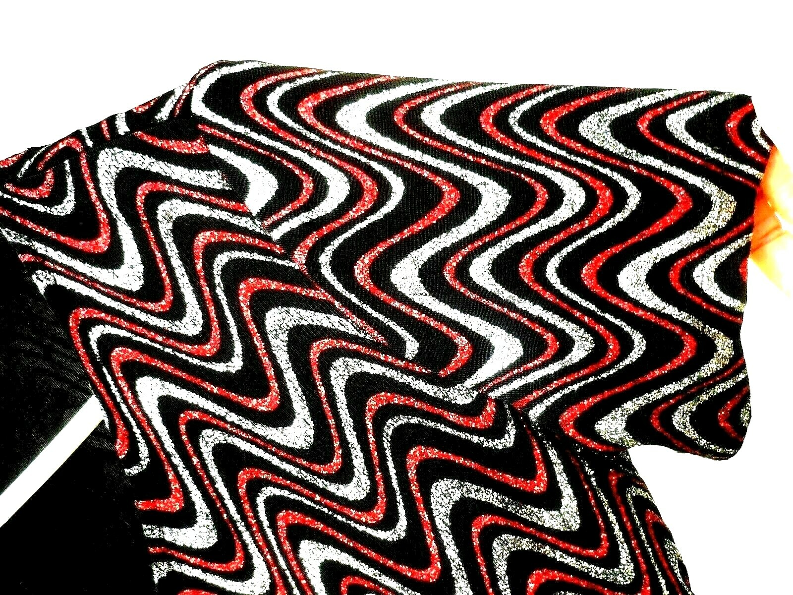 VTG DRESSBARN M RED SILVER SPARKLE EVENING SPIRAL WAVE STRETCH TOP BLOUSE WOMEN